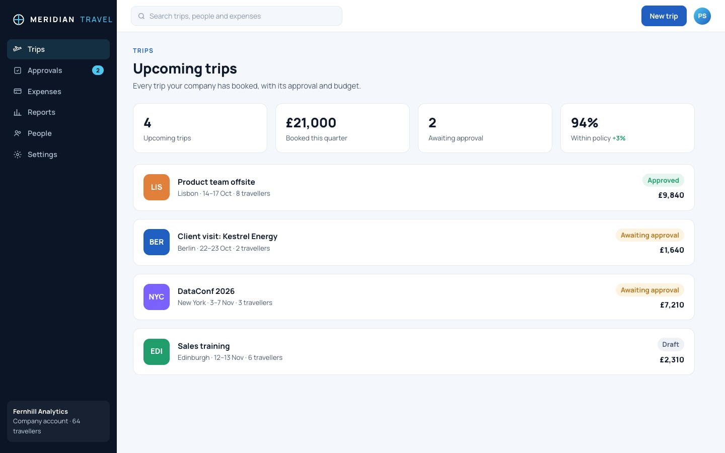 Meridian, a made-up travel app, as Showreel Studio films it